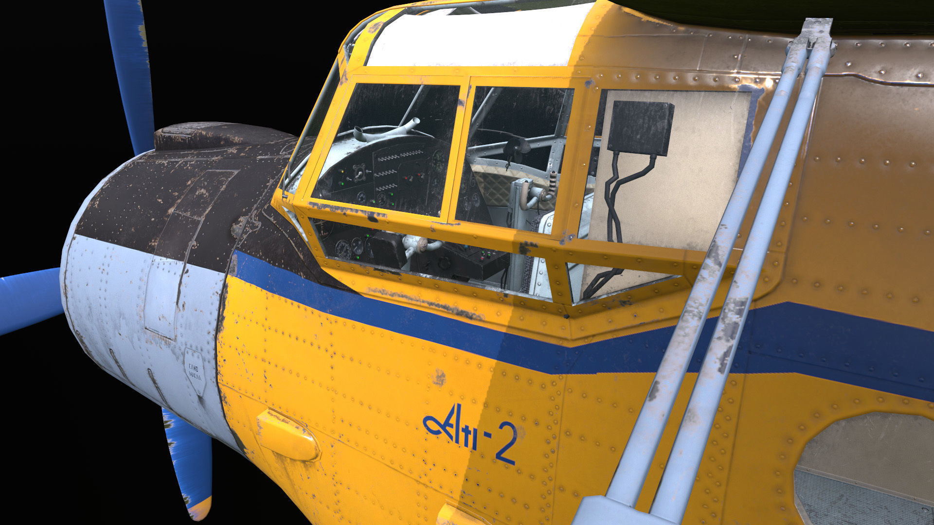 An-2 3D PBR 3D model old russian biplane flying in sky Low-poly 3D model_9