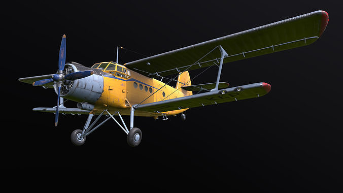 An-2 3D PBR 3D model old russian biplane flying in sky Low-poly 3D model