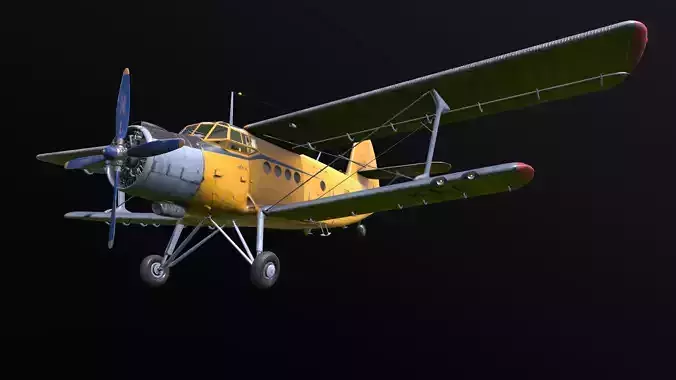 An-2 3D PBR 3D model old russian biplane flying in sky Low-poly 3D model
