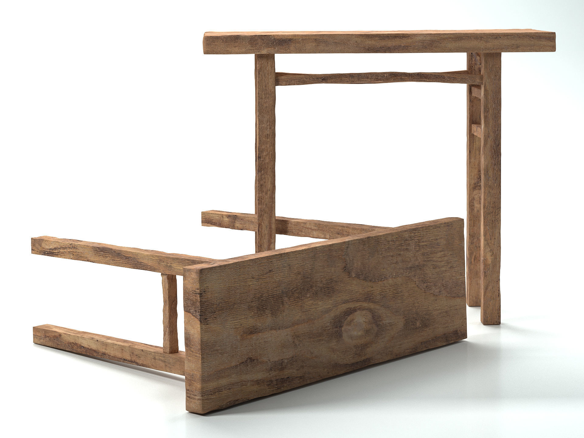 Old Wooden Console Low-poly 3D model_3