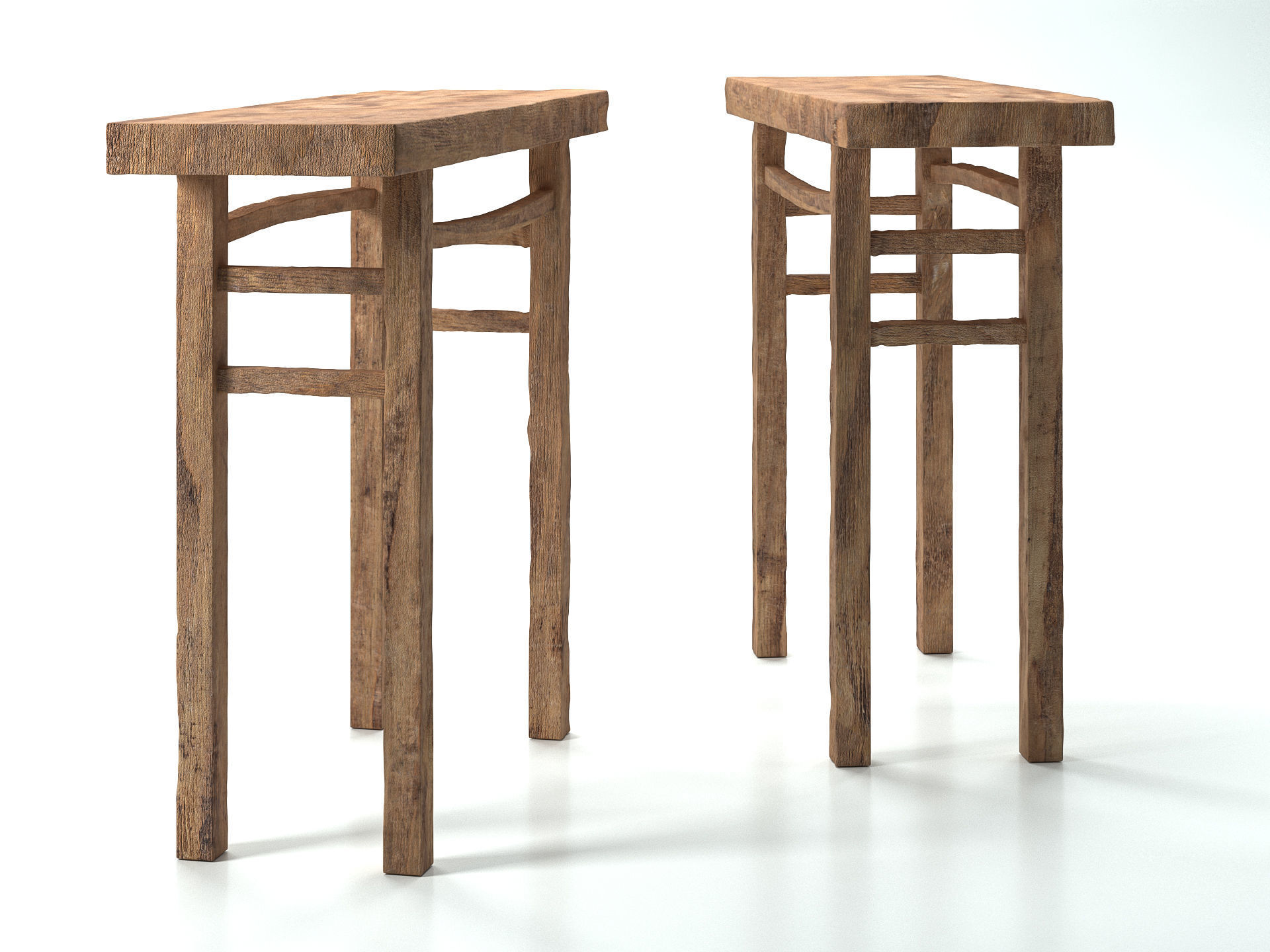 Old Wooden Console Low-poly 3D model_2