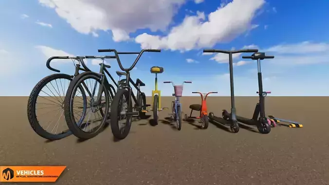 Vehicles - bicycles  scooters and skateboards 3D model