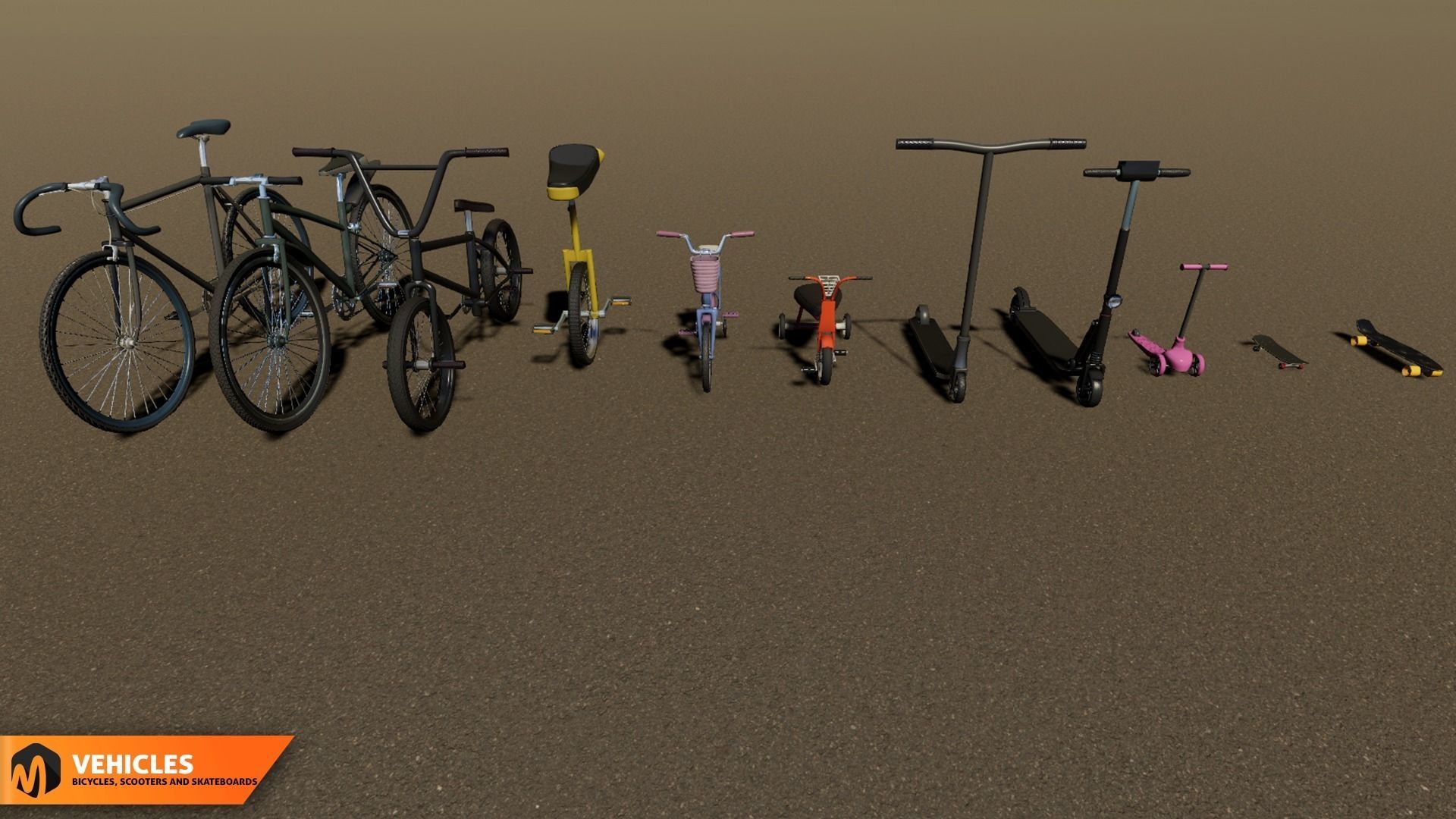 Vehicles - bicycles  scooters and skateboards 3D model_1