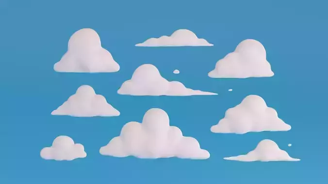 Cartoon clouds pack Low-poly 3D model