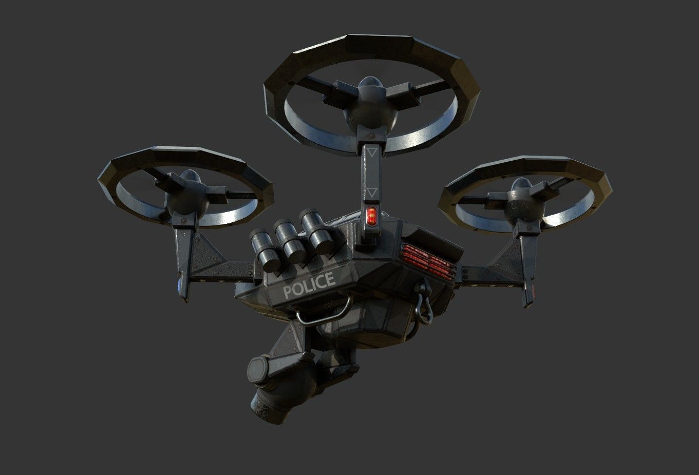 SciFi Police Drone Low-poly PBR game  model Low-poly 3D model_4