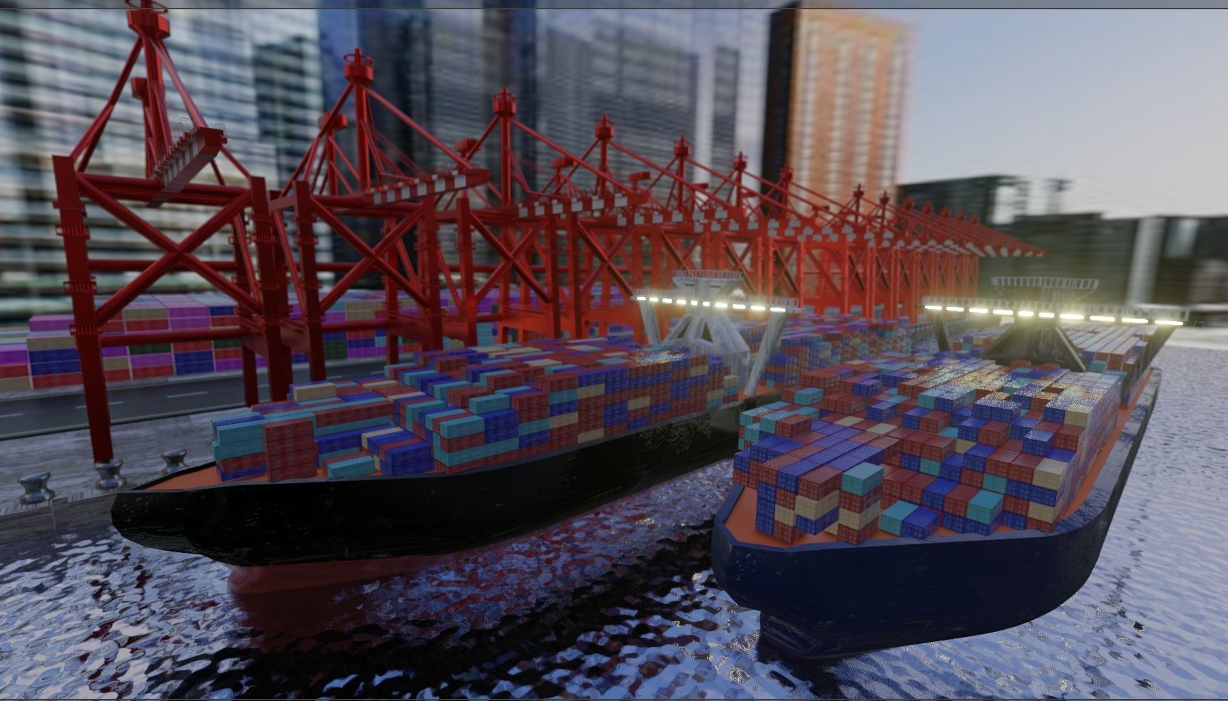 Realistic Port Terminal with cargo-container 3D model_6