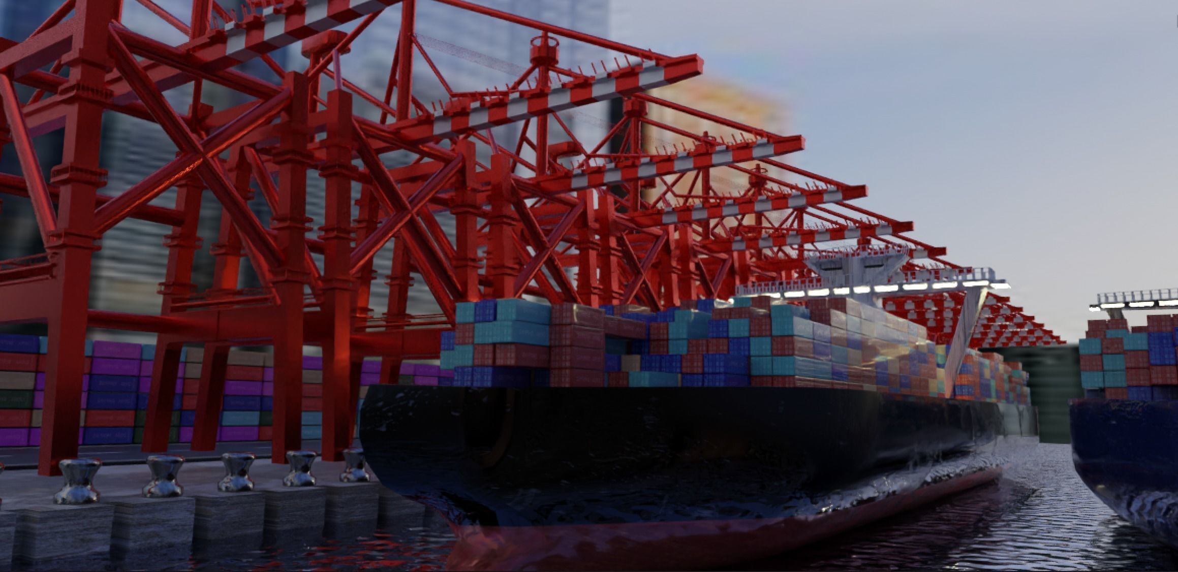 Realistic Port Terminal with cargo-container 3D model_16