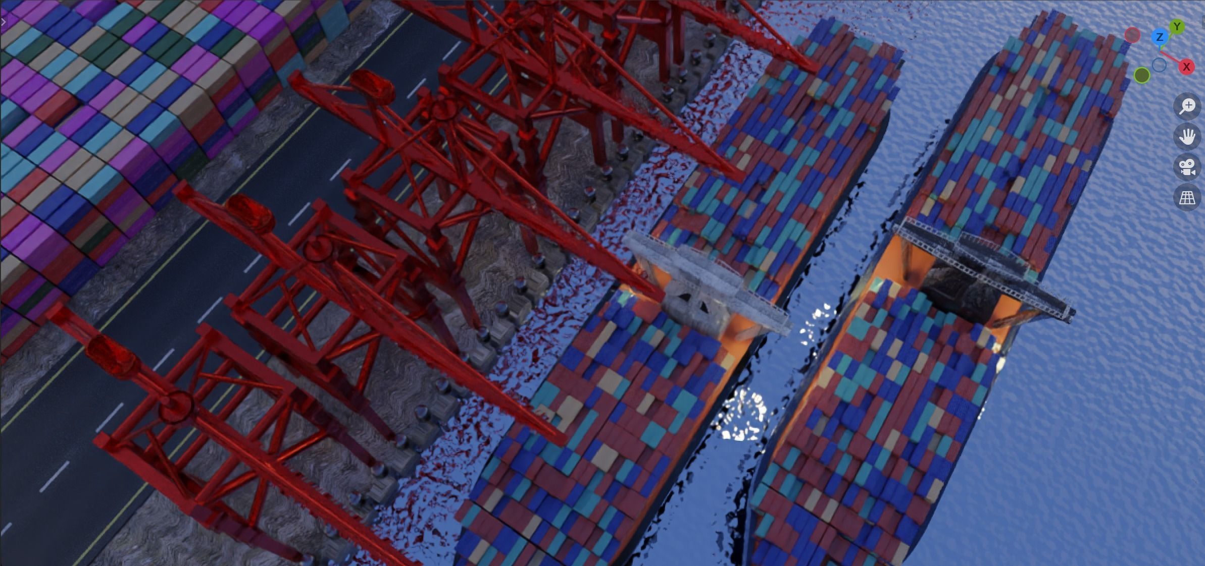 Realistic Port Terminal with cargo-container 3D model_9