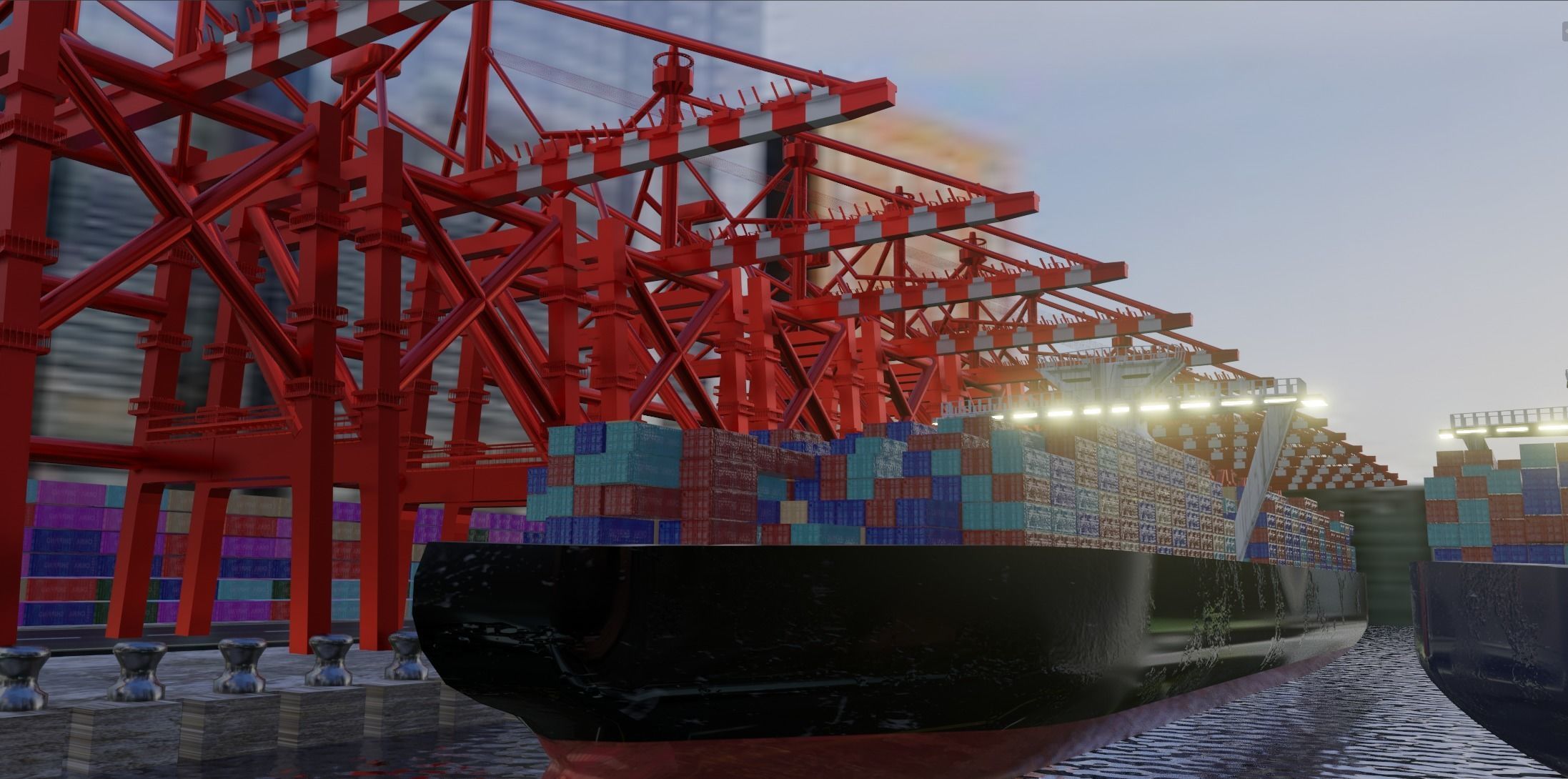 Realistic Port Terminal with cargo-container 3D model_15