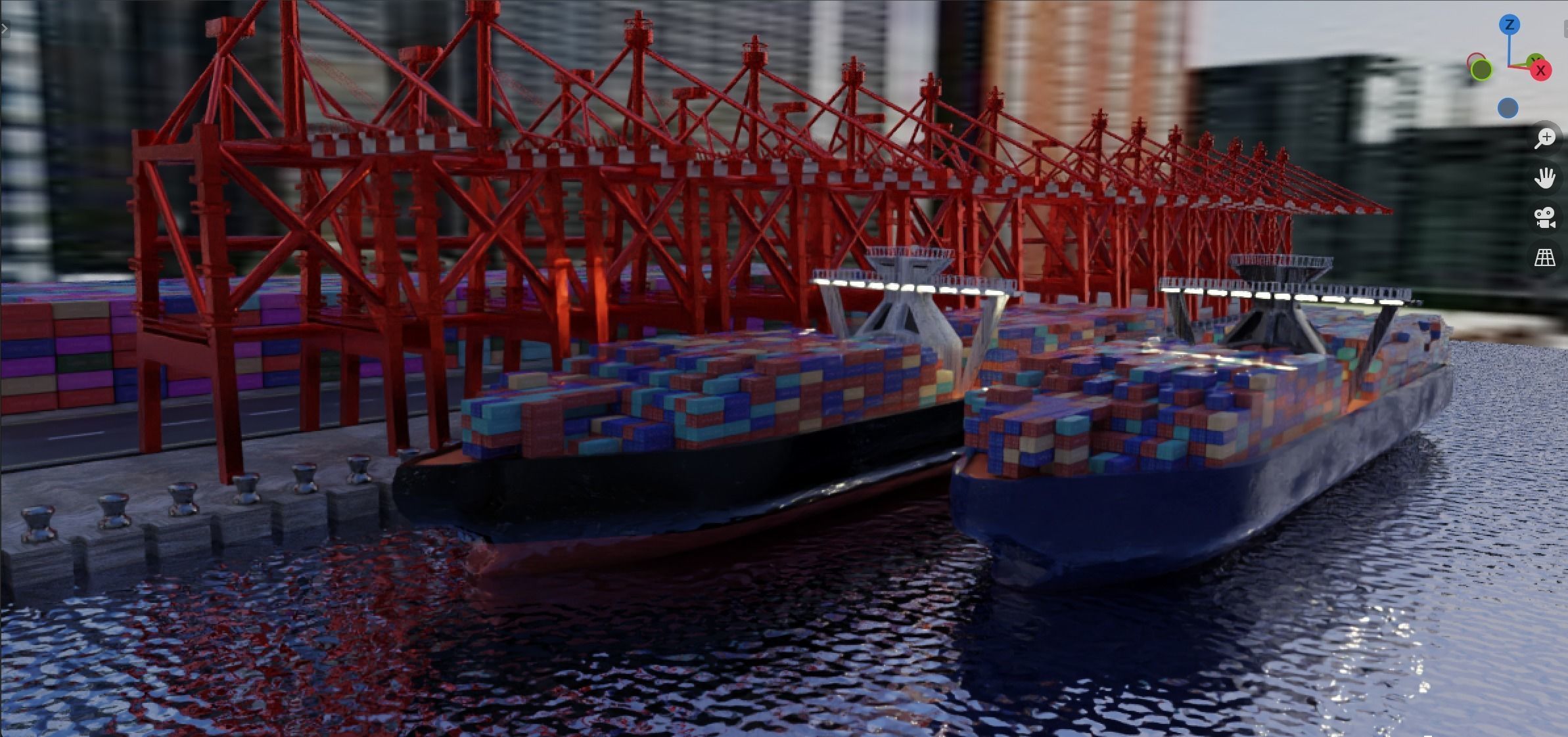 Realistic Port Terminal with cargo-container 3D model_11