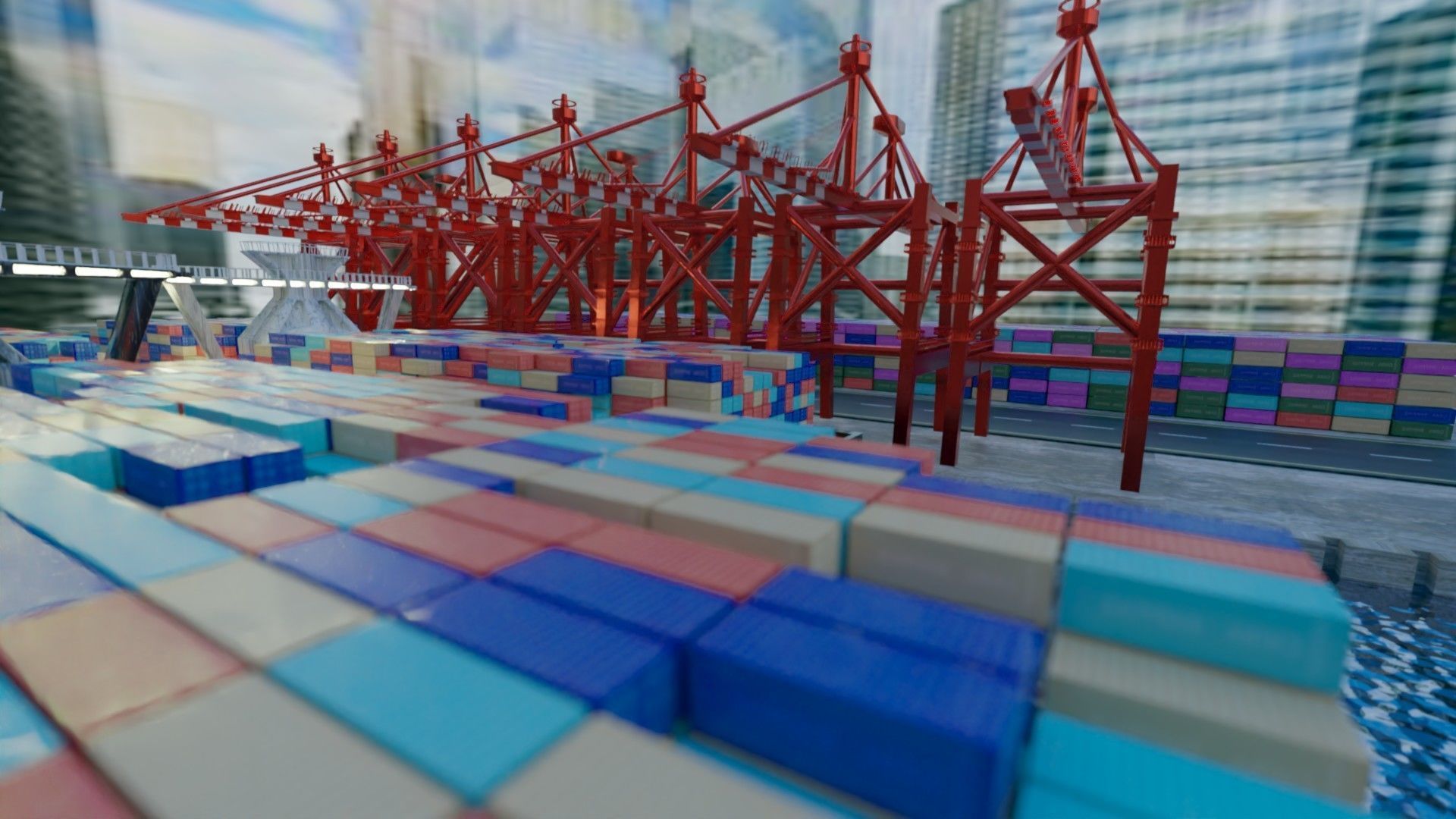 Realistic Port Terminal with cargo-container 3D model_3