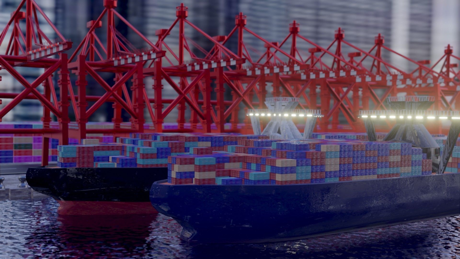 Realistic Port Terminal with cargo-container 3D model_7
