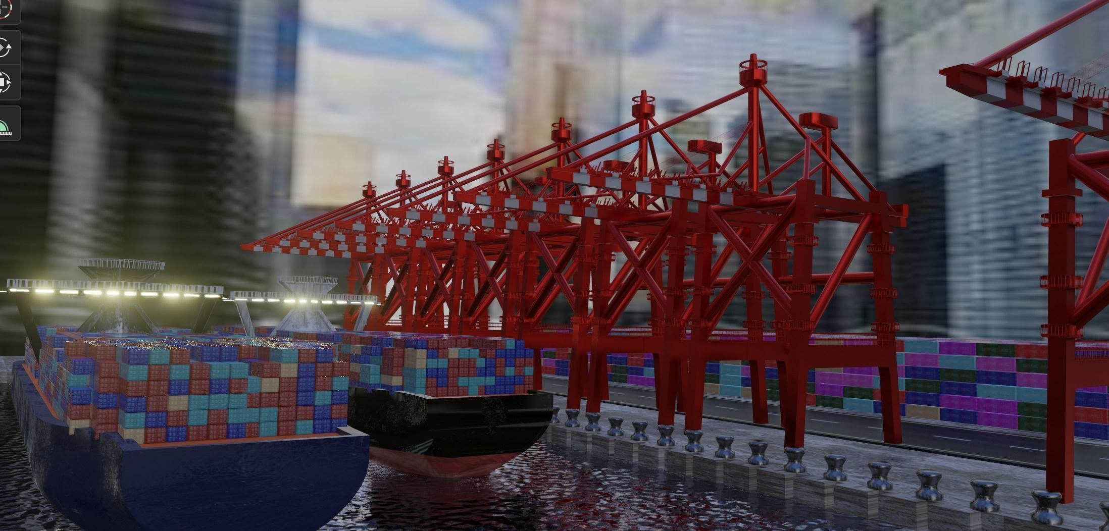 Realistic Port Terminal with cargo-container 3D model_13