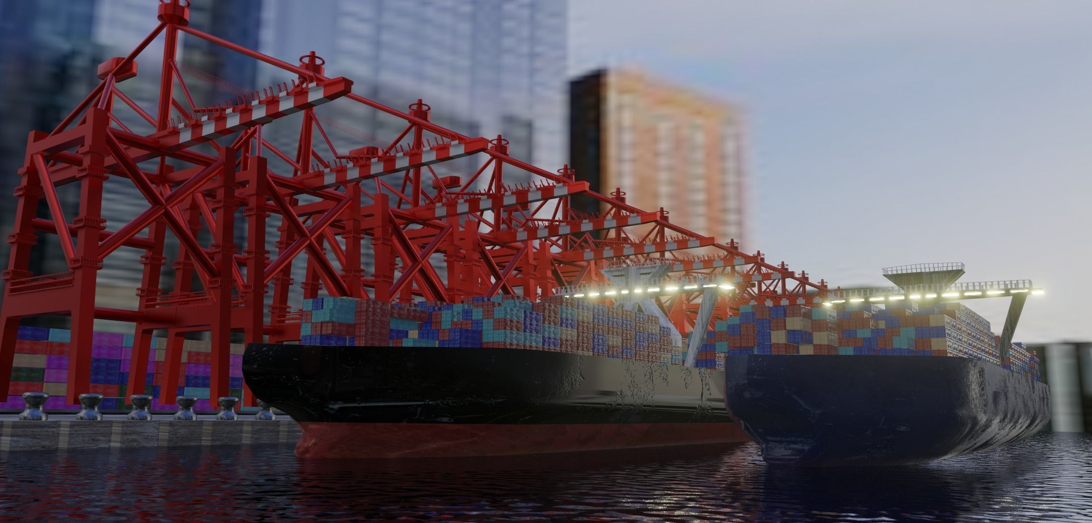 Realistic Port Terminal with cargo-container 3D model_14