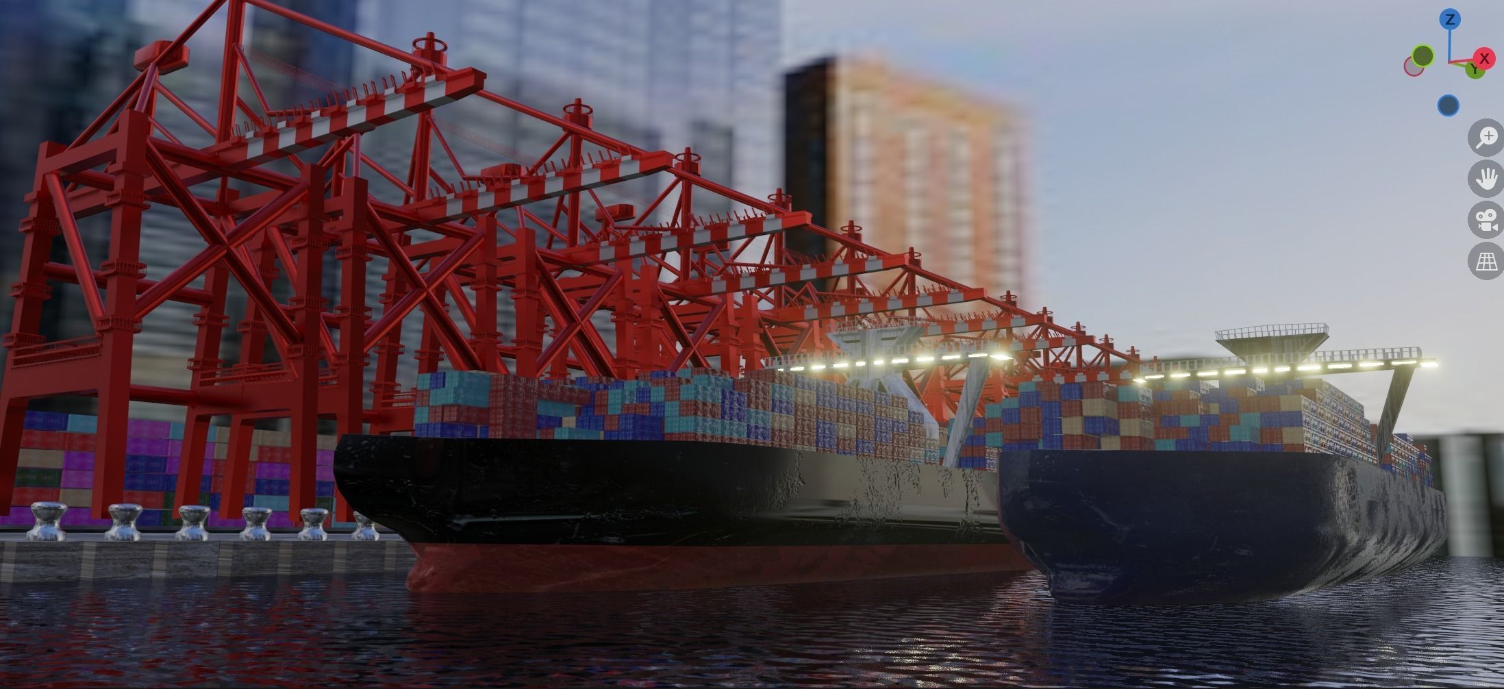 Realistic Port Terminal with cargo-container 3D model_8