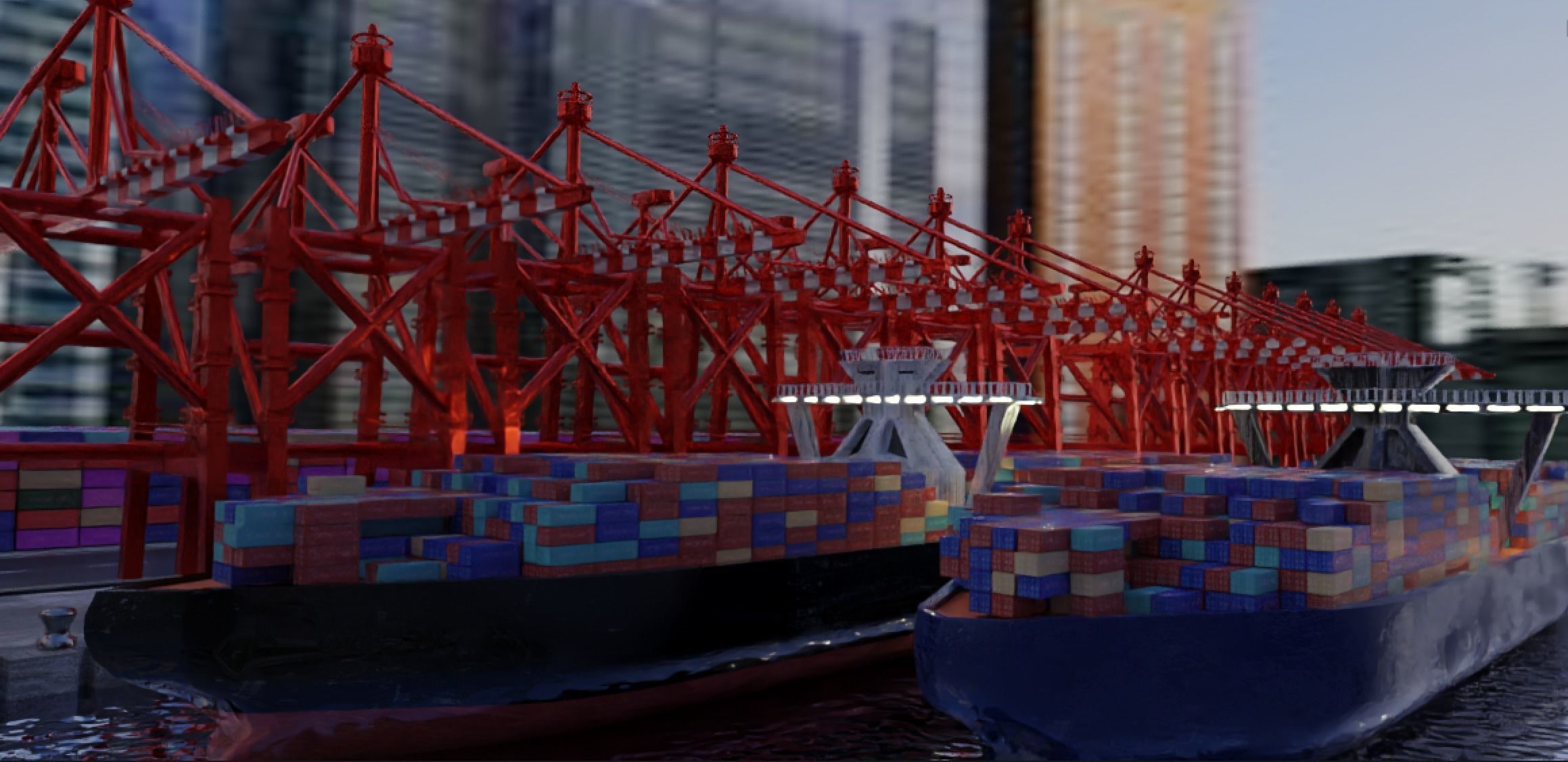 Realistic Port Terminal with cargo-container 3D model_12