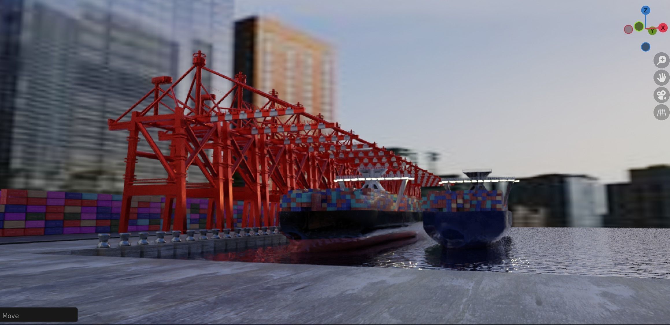 Realistic Port Terminal with cargo-container 3D model_10