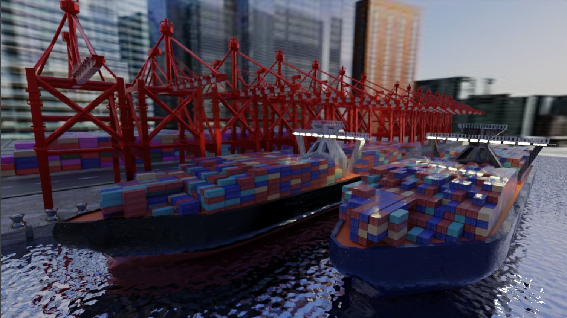 Realistic Port Terminal with cargo-container 3D model_4