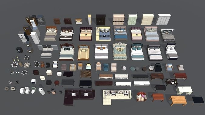 furniture collection model bed Low-poly 3D model