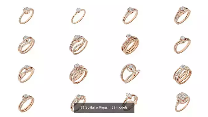 39 Solitaire Rings  3D Model Collection