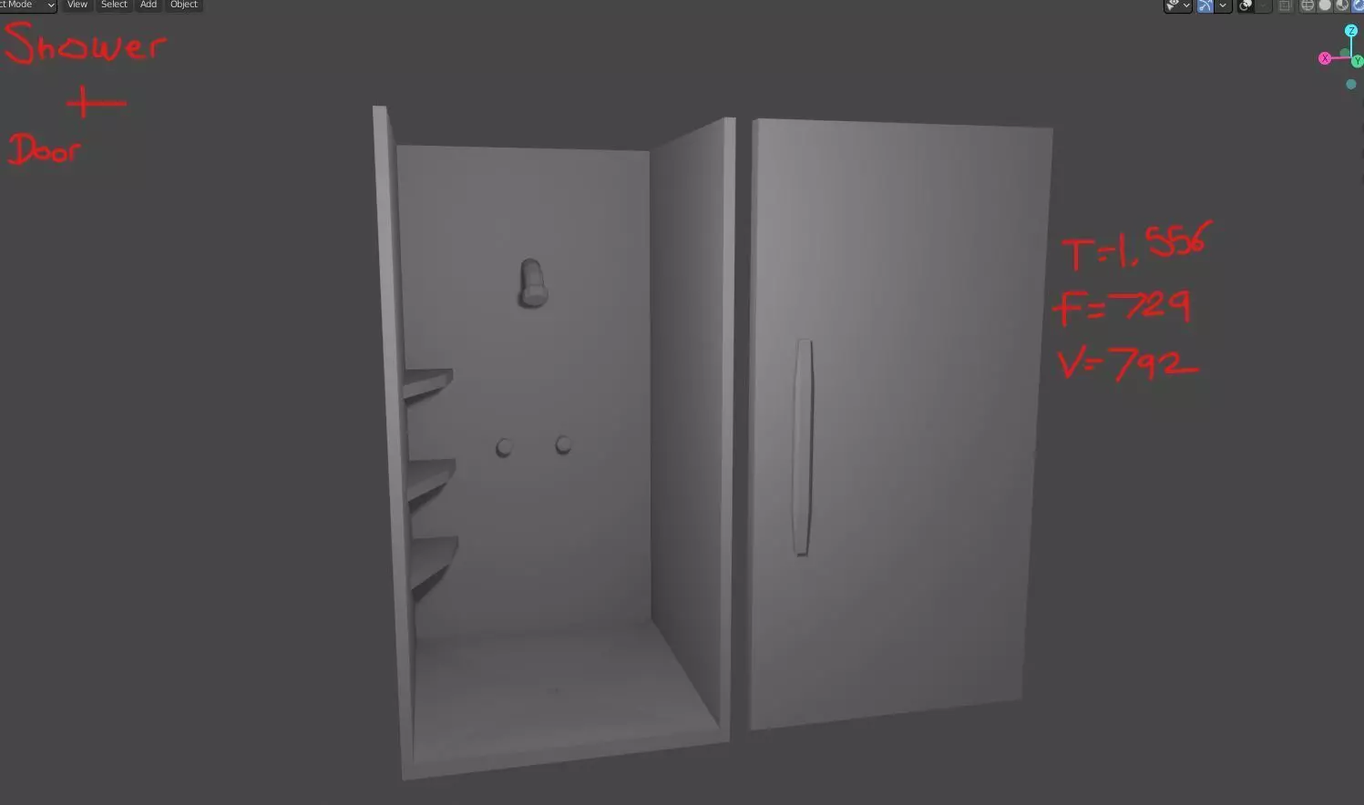 LowPolyShowerAndDoor bathroom with toilet and shower Low-poly 3D model_0