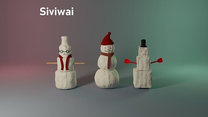 Snowmen Low-poly 3D model