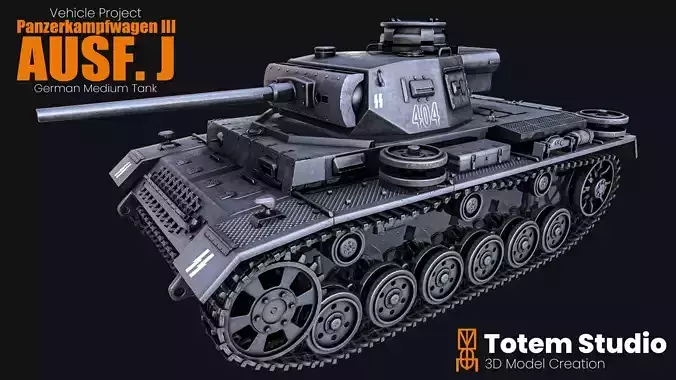 Panzerkampwagen III AUSJ J German Medium Tank 3D model