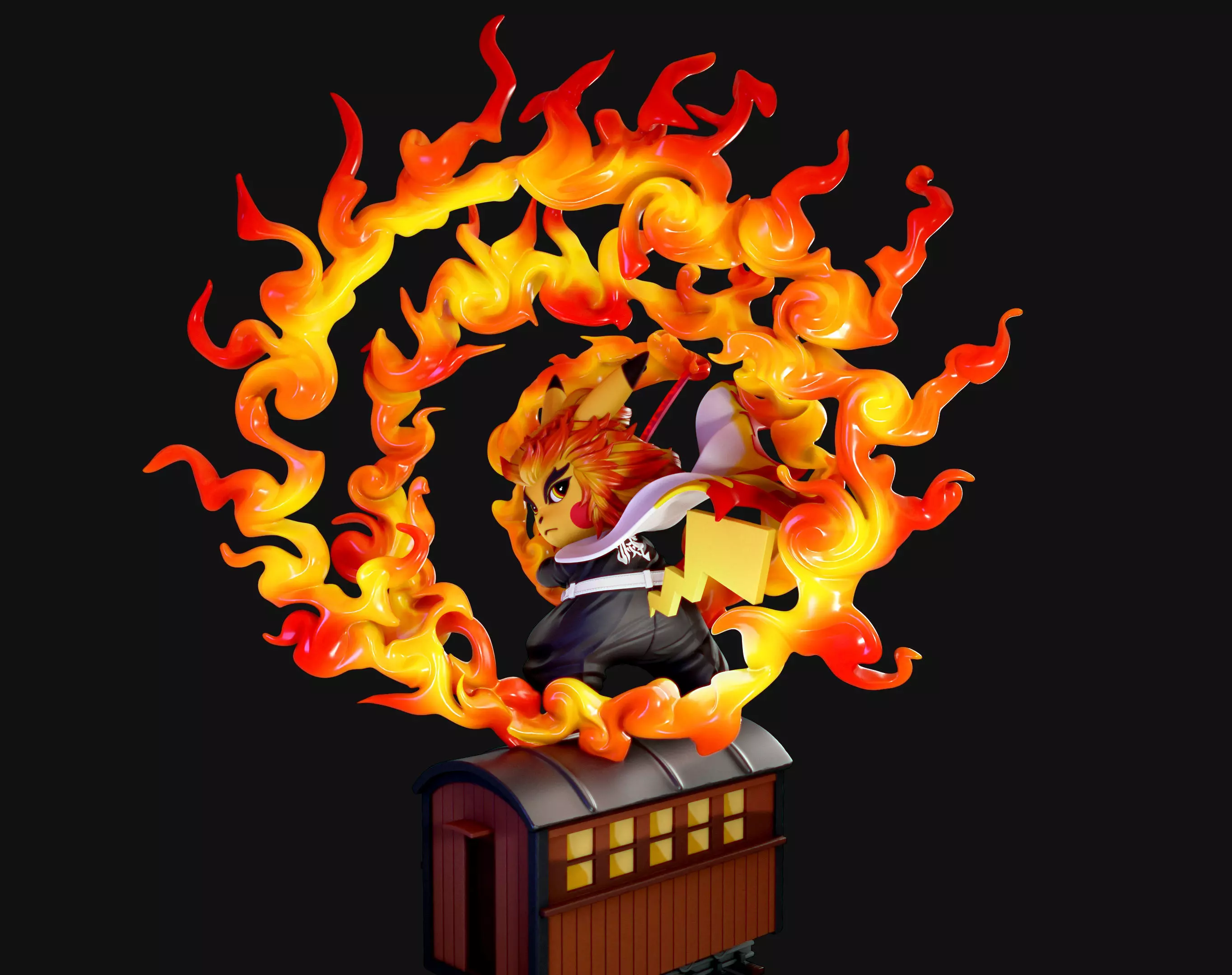 Pikachu cosplay Rengoku kyojuro 3D print model_0