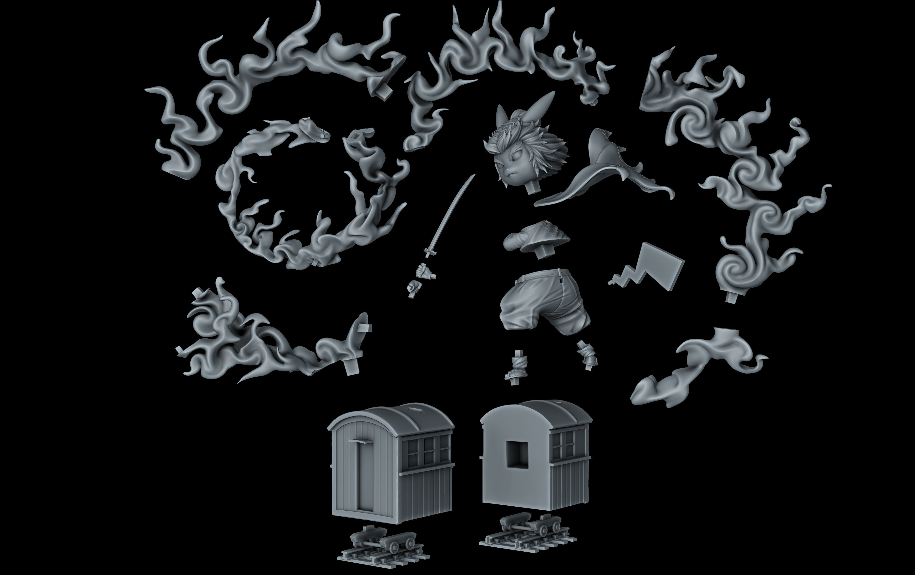 Pikachu cosplay Rengoku kyojuro 3D print model_7