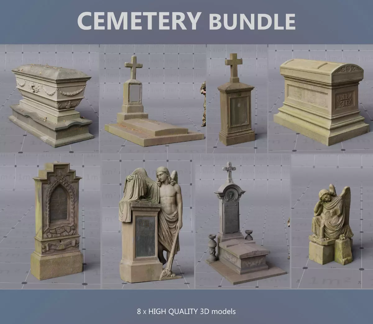 Cemetery bundle - 8  x HIGH Quality PBR 3D assets 3D model_0