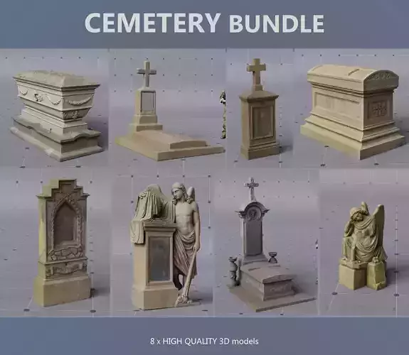Cemetery bundle - 8  x HIGH Quality PBR 3D assets 3D model