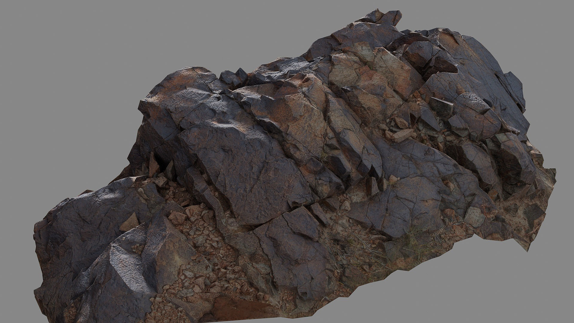 Cracked rock Low-poly 3D model_5