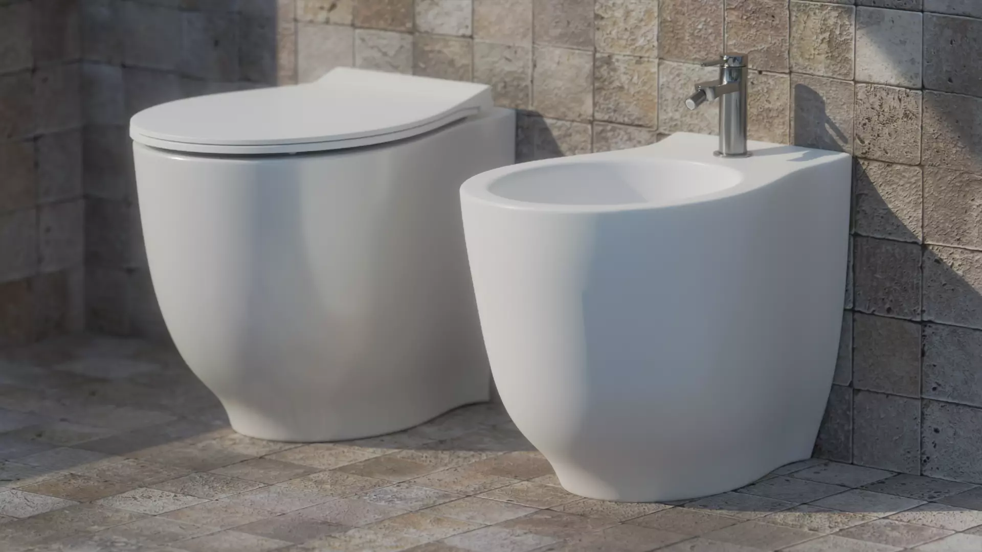 Hatria Le Fiabe wc and bidet Low-poly 3D model_0