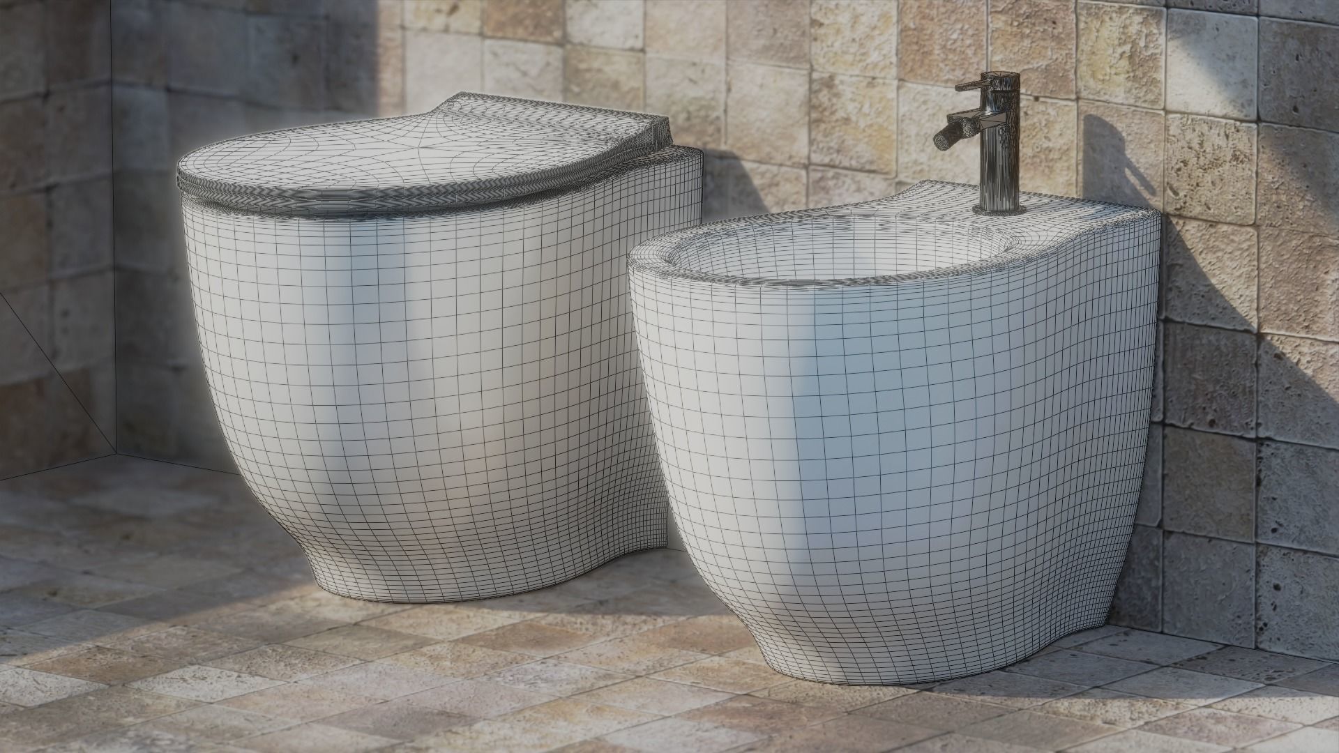 Hatria Le Fiabe wc and bidet Low-poly 3D model_3