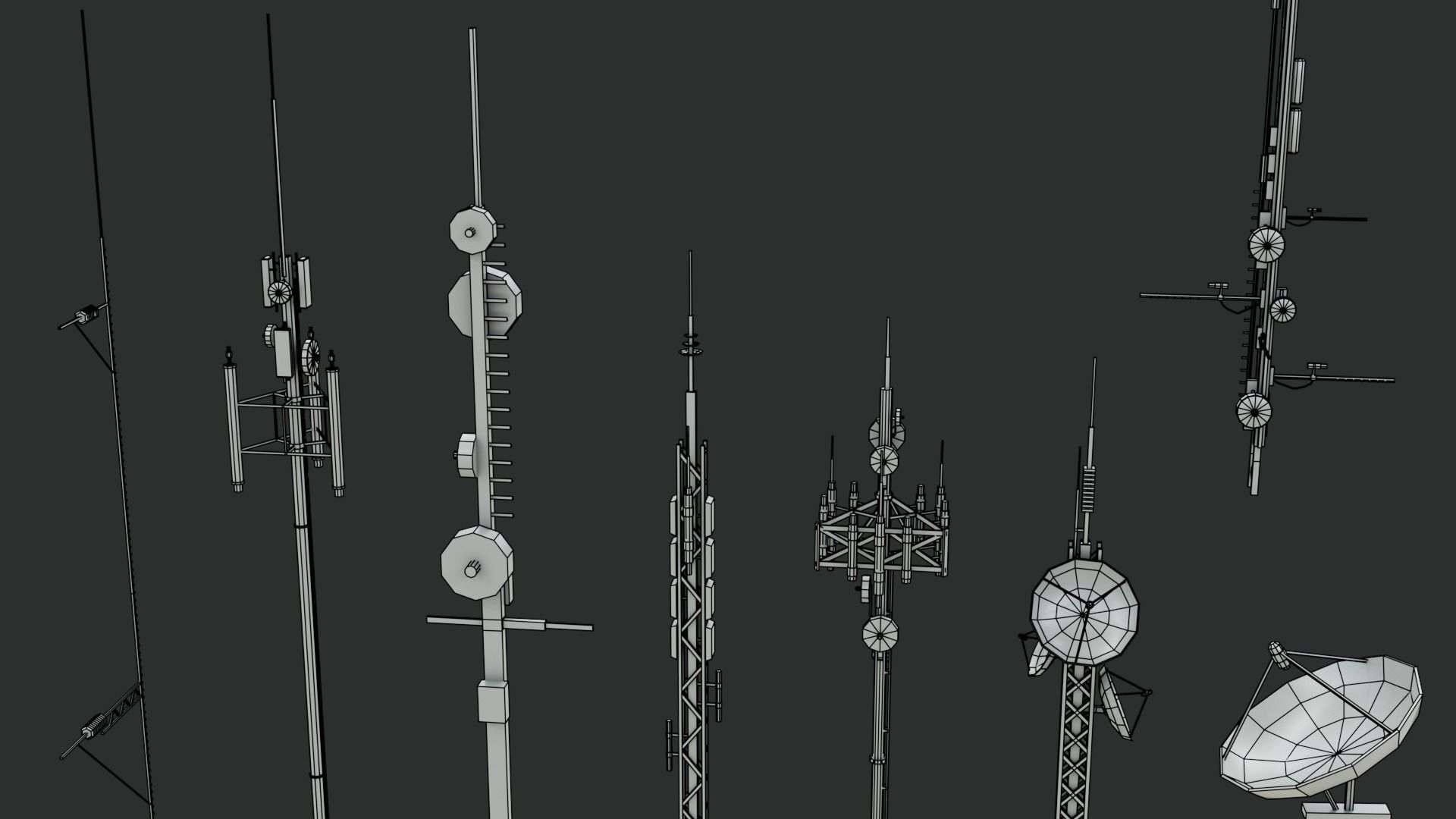 Sci-Fi Antenna Set Low-poly 3D model_1