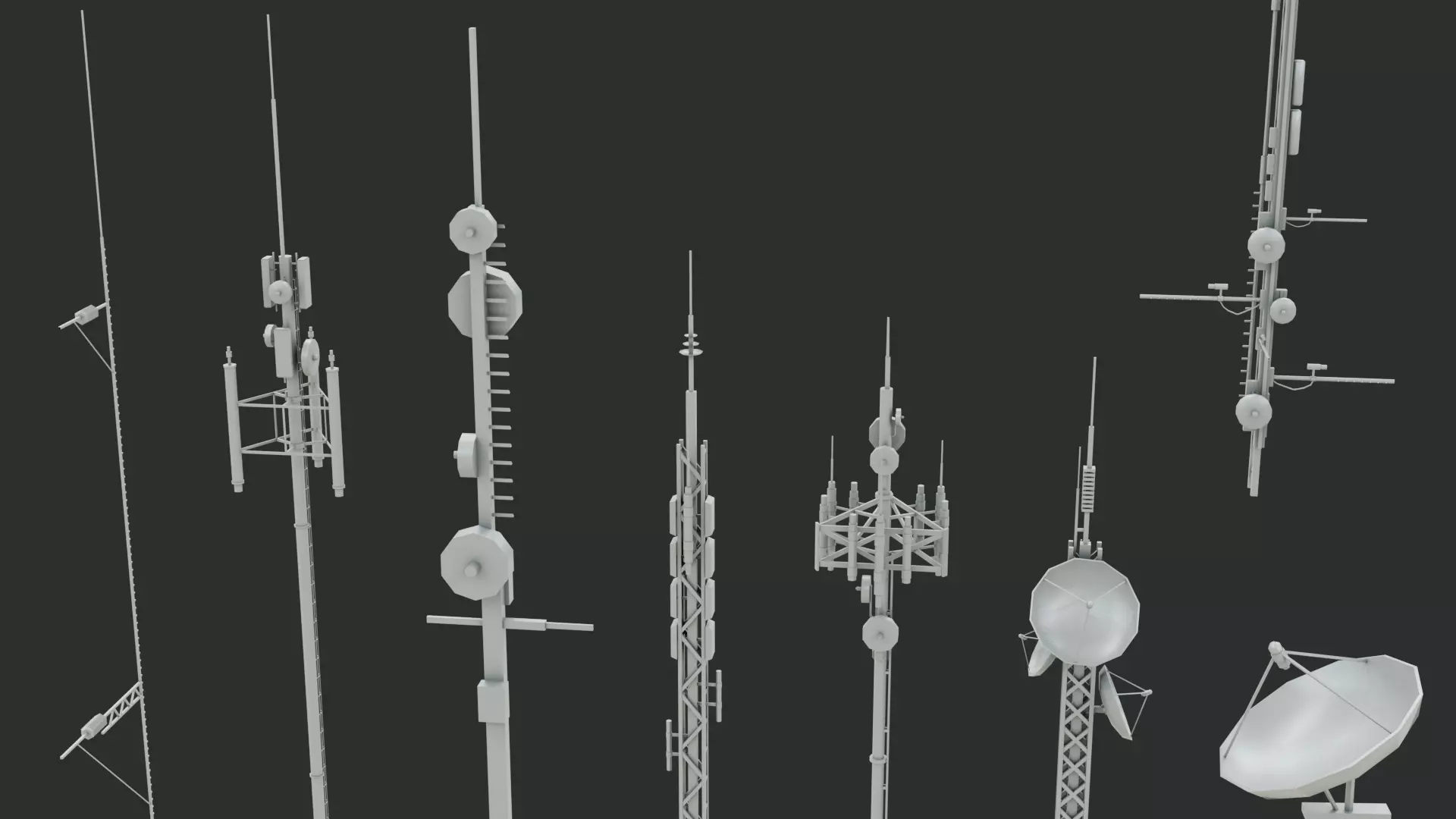 Sci-Fi Antenna Set Low-poly 3D model_0