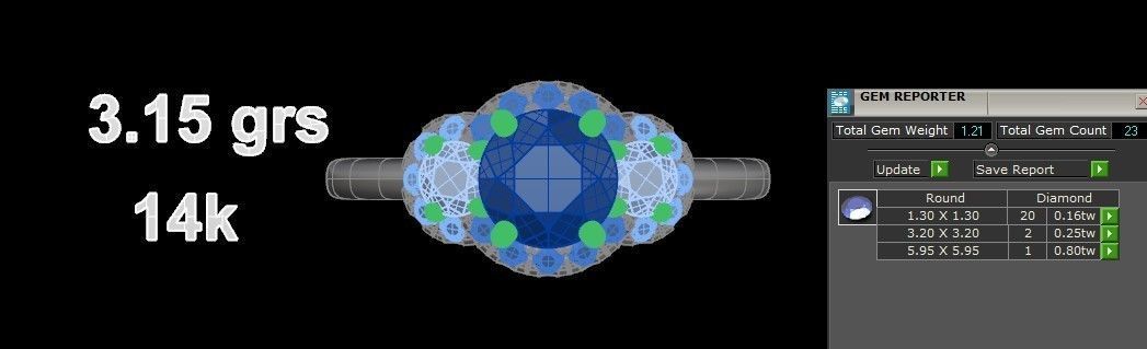 3 Stone Halo Ring 3D print model_4