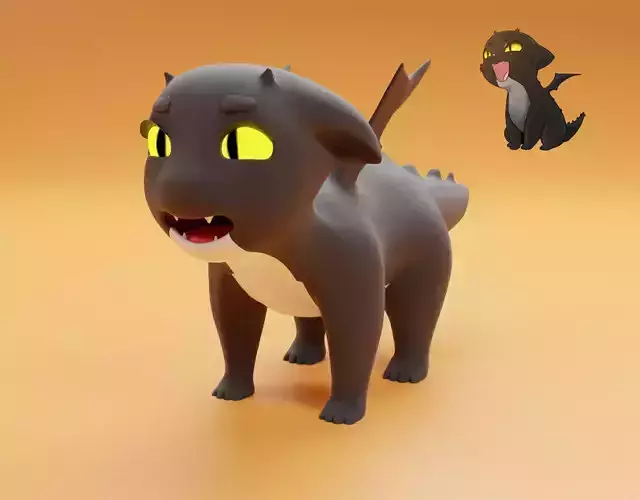 Black Baby Dragon Mesh Sylvie Low-poly 3D model