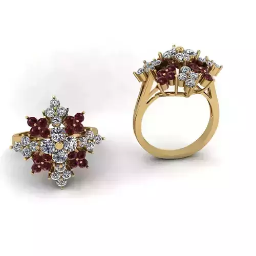 3d-model ring gold with ruby stones and diamonds