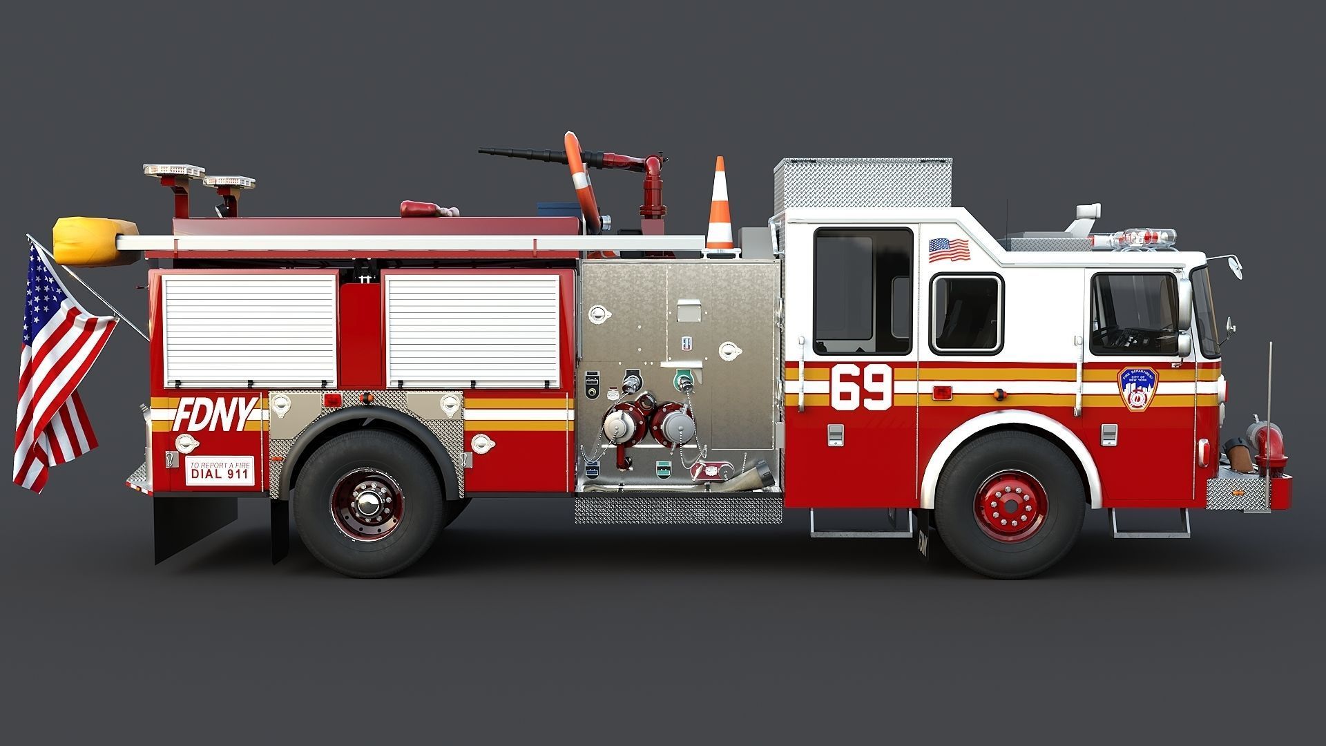 3D model Fire Truck FDNY Engine with Interior VR / AR / lowpoly CGTrader