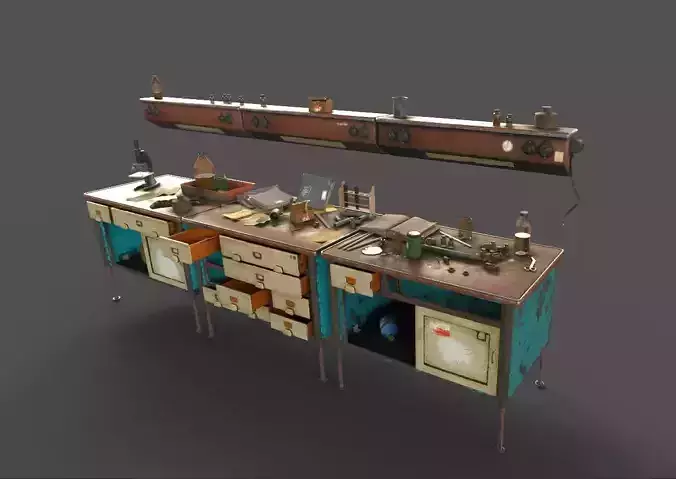 Old Laboratory Desk 3D model