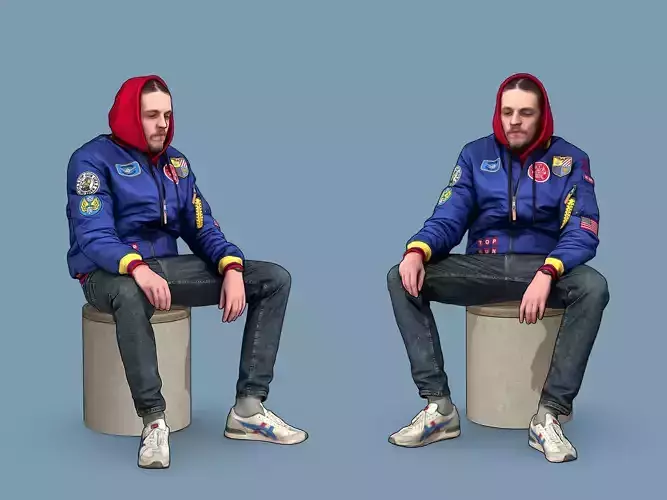 Cheeky Guy in a Blue Bomber Jacket Sitting 3D model