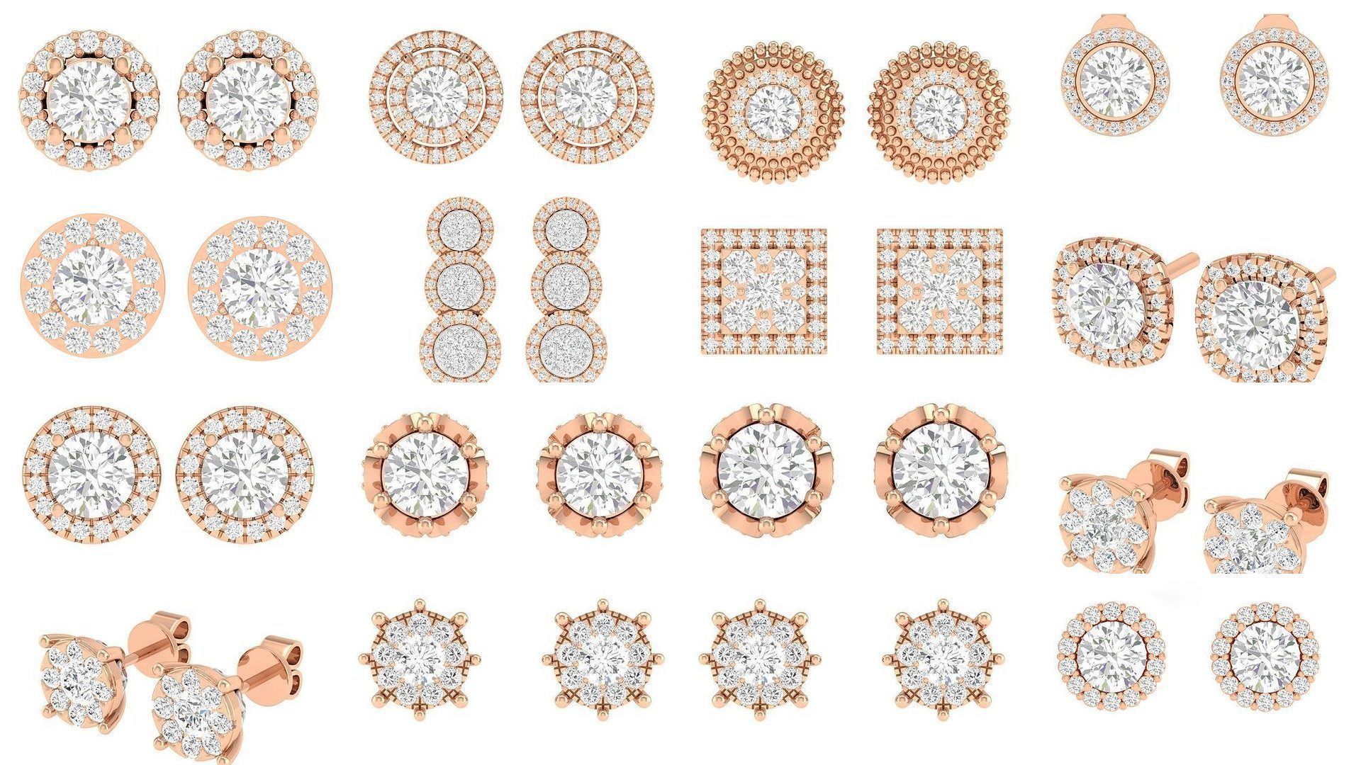 80 Solitaire Diamond studs earrings  3D Model Collection_7