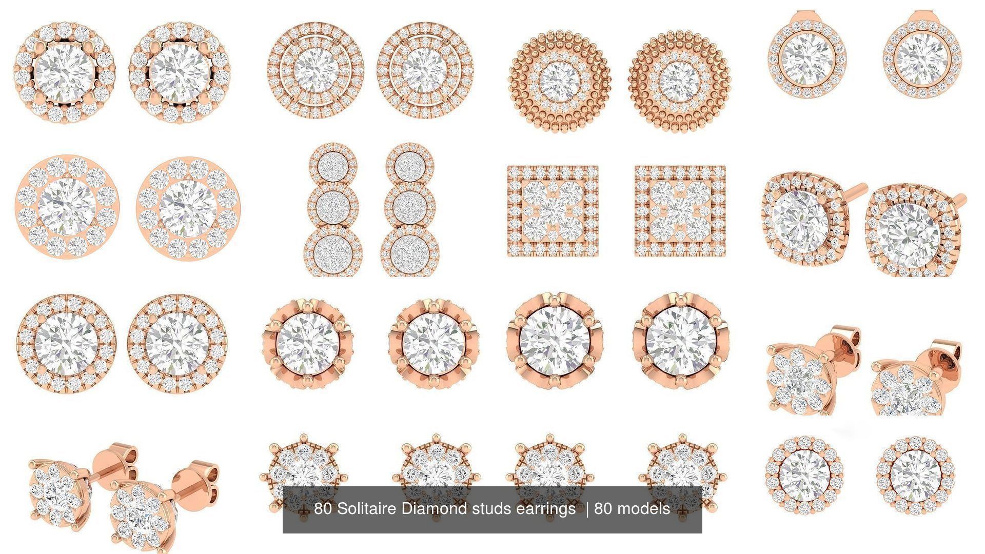 80 Solitaire Diamond studs earrings  3D Model Collection_8