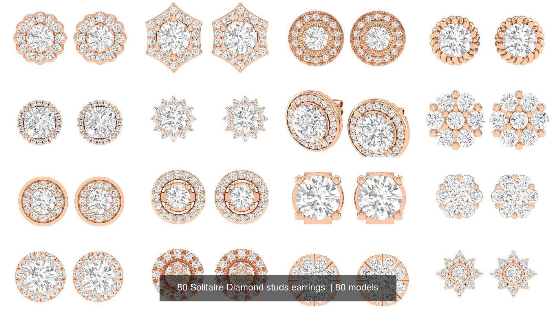 80 Solitaire Diamond studs earrings  3D Model Collection_4