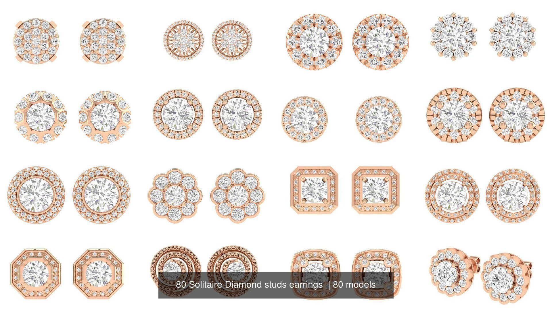 80 Solitaire Diamond studs earrings  3D Model Collection_3