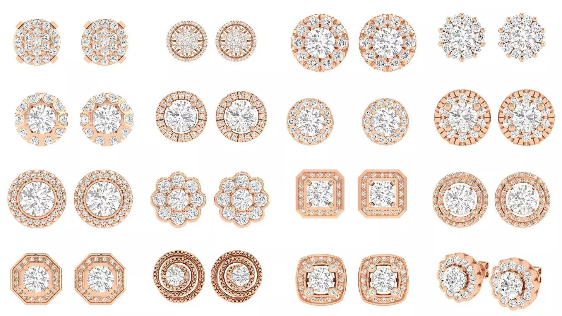 80 Solitaire Diamond studs earrings  3D Model Collection_0