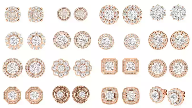 80 Solitaire Diamond studs earrings  3D Model Collection