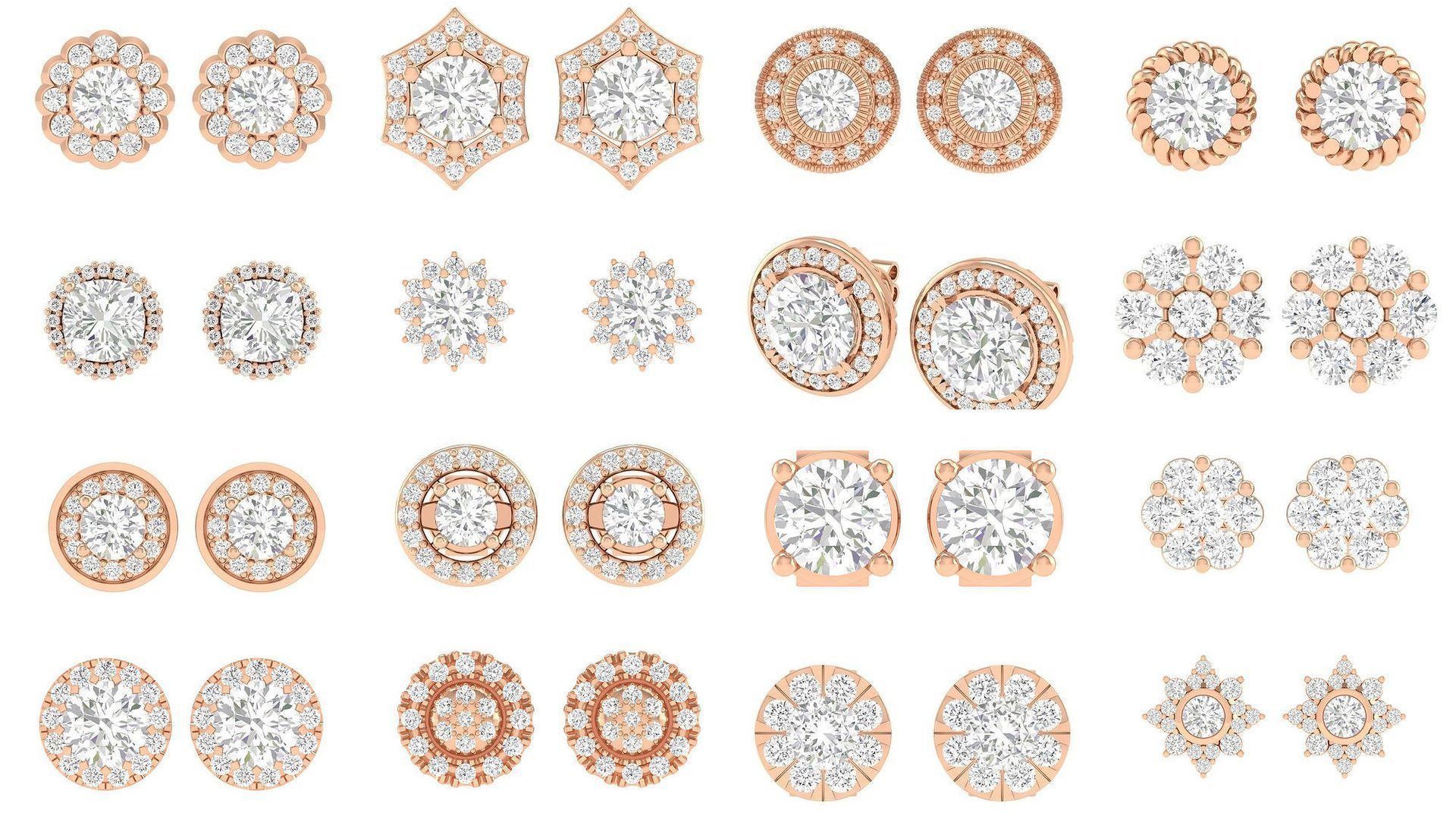 80 Solitaire Diamond studs earrings  3D Model Collection_5