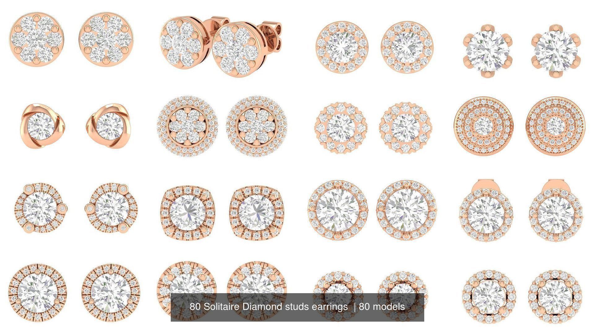 80 Solitaire Diamond studs earrings  3D Model Collection_6